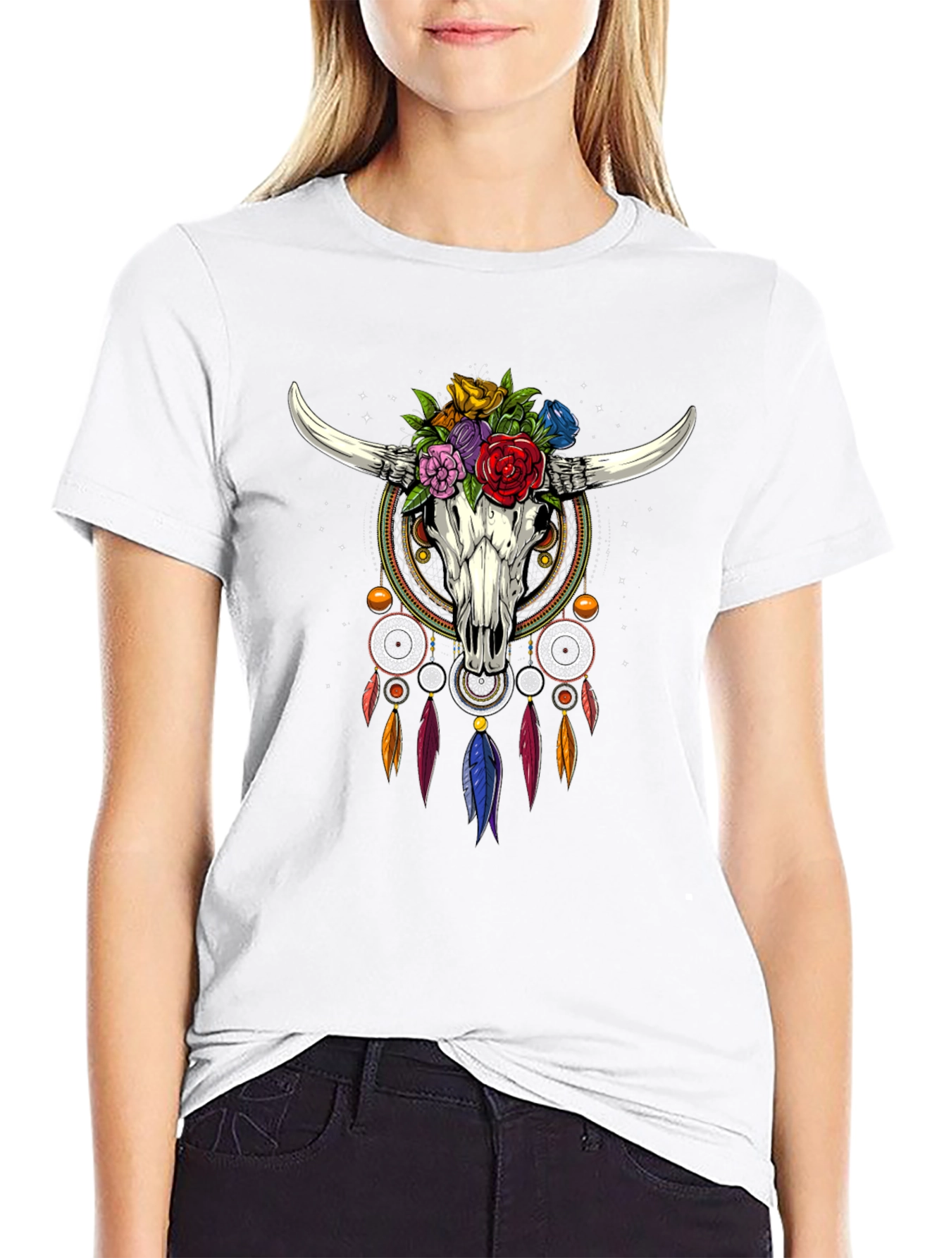Boho Bull Skull Dreamcatcher Graphic Tee