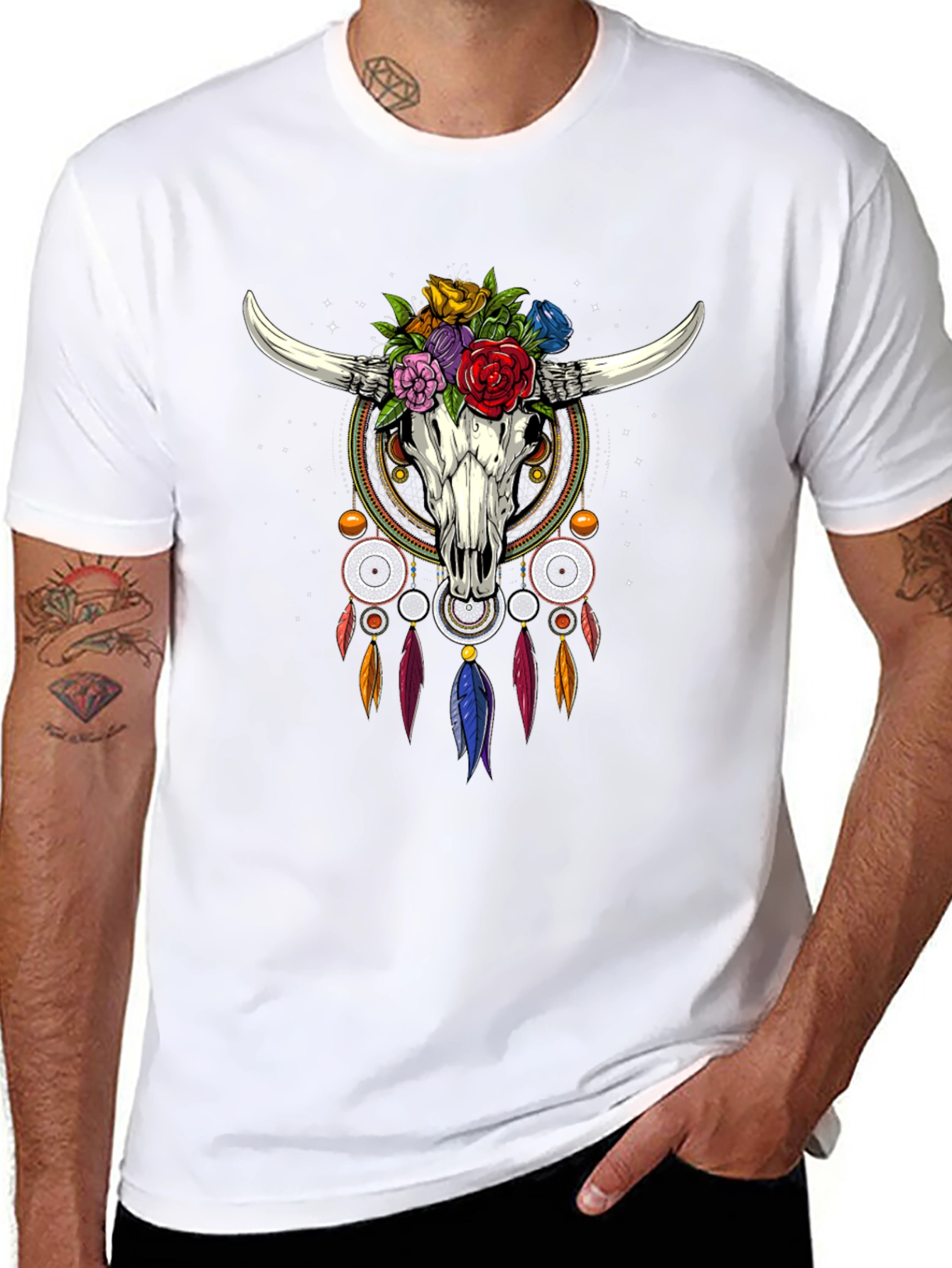Boho Bull Skull Dreamcatcher Graphic Tee