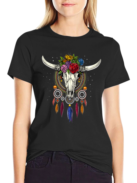 Boho Bull Skull Dreamcatcher Graphic Tee