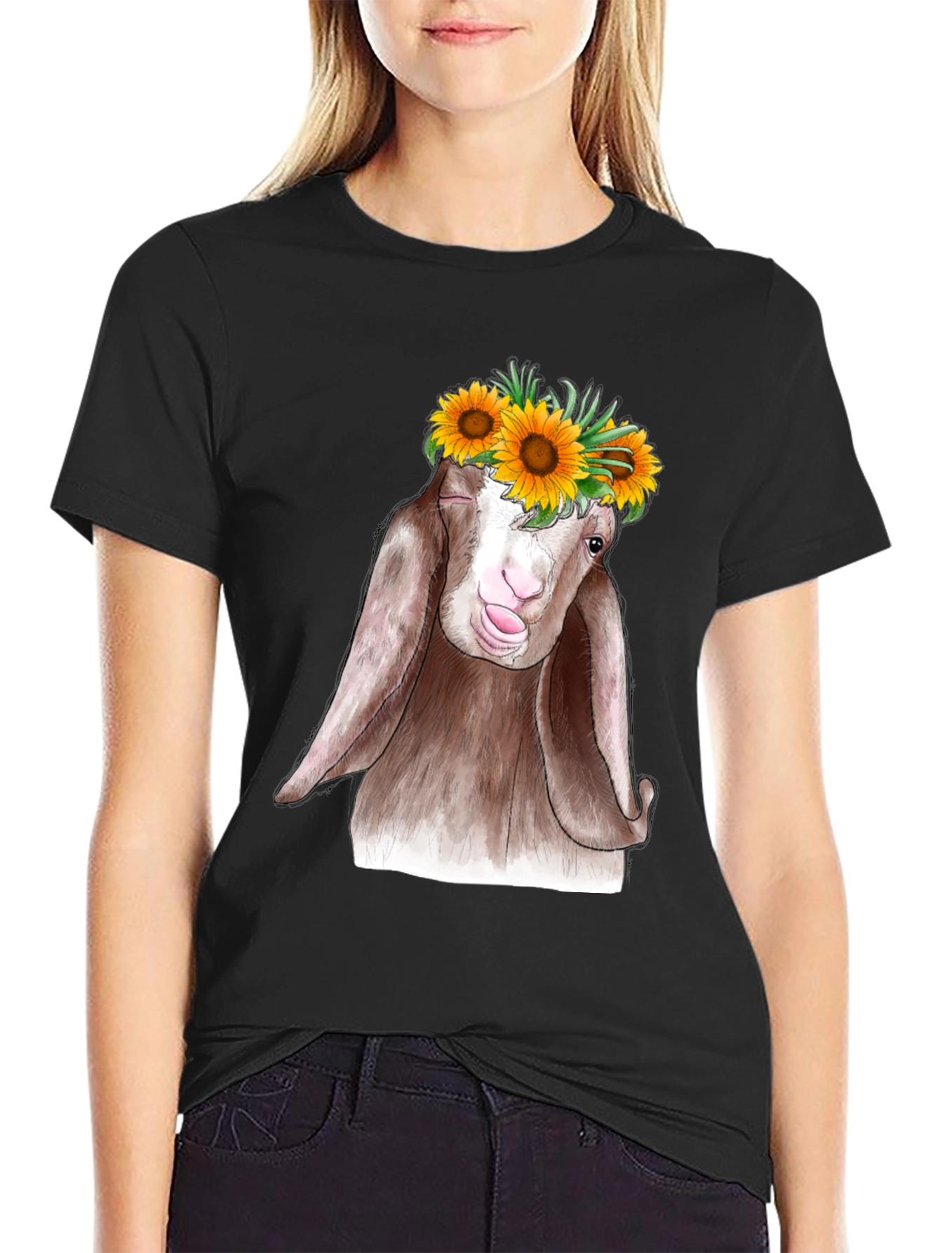 Goat Sunflower T-Shirt - Whimsical Graphic Tee