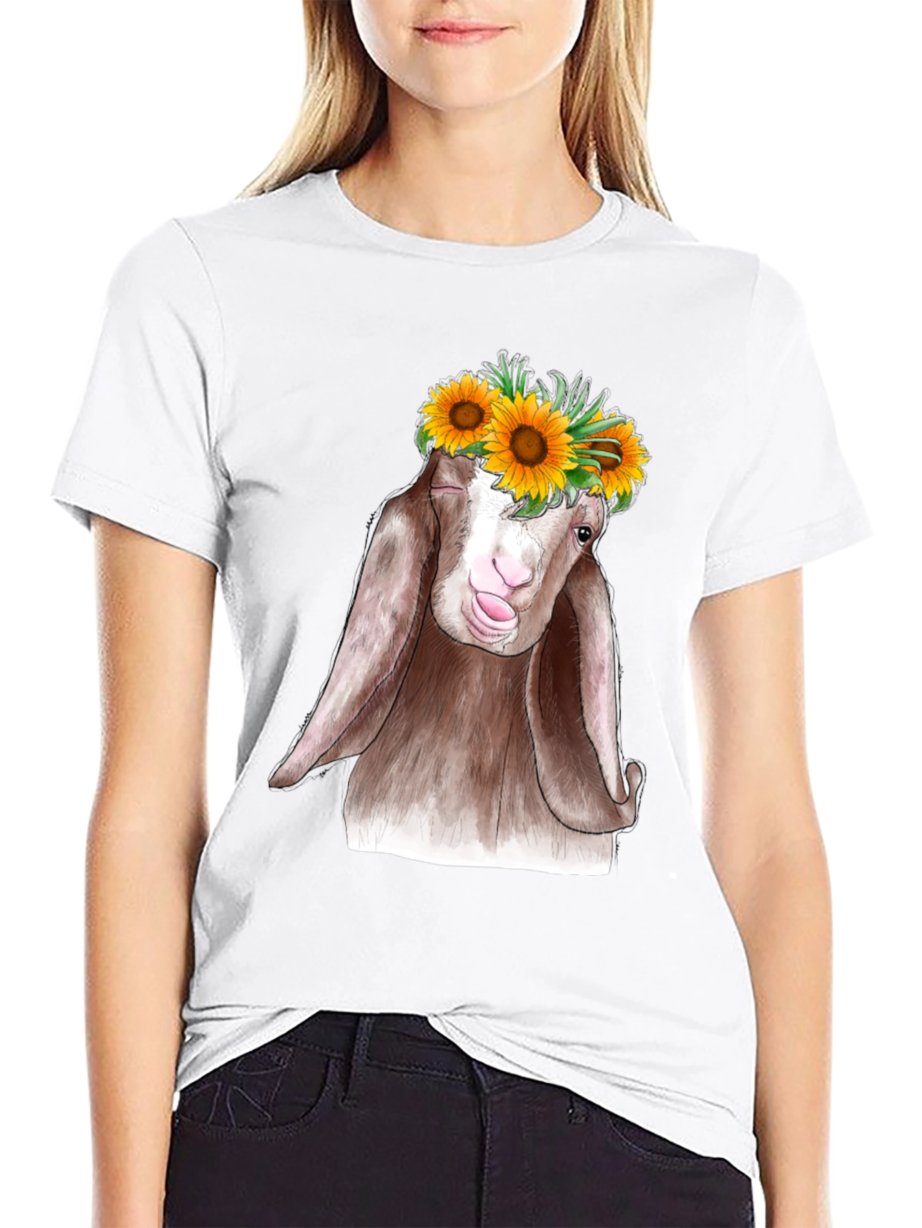 Goat Sunflower T-Shirt - Whimsical Graphic Tee