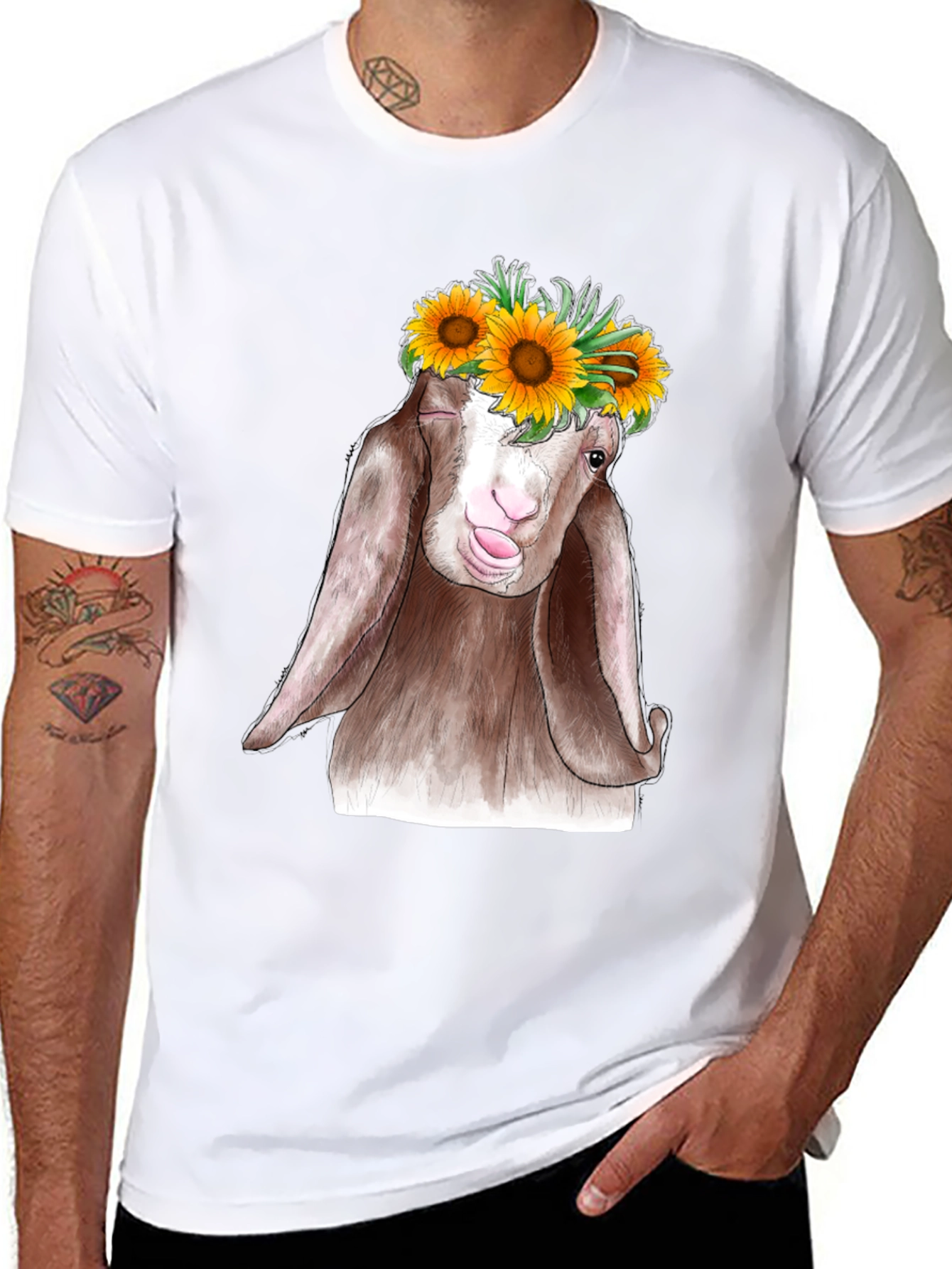 Goat Sunflower T-Shirt - Whimsical Graphic Tee