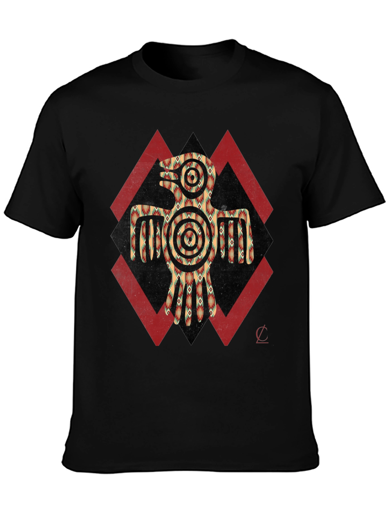 Aztec Eagle Graphic Tee - Black Crew Neck Shirt