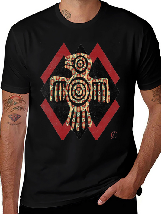 Aztec Eagle Graphic Tee - Black Crew Neck Shirt