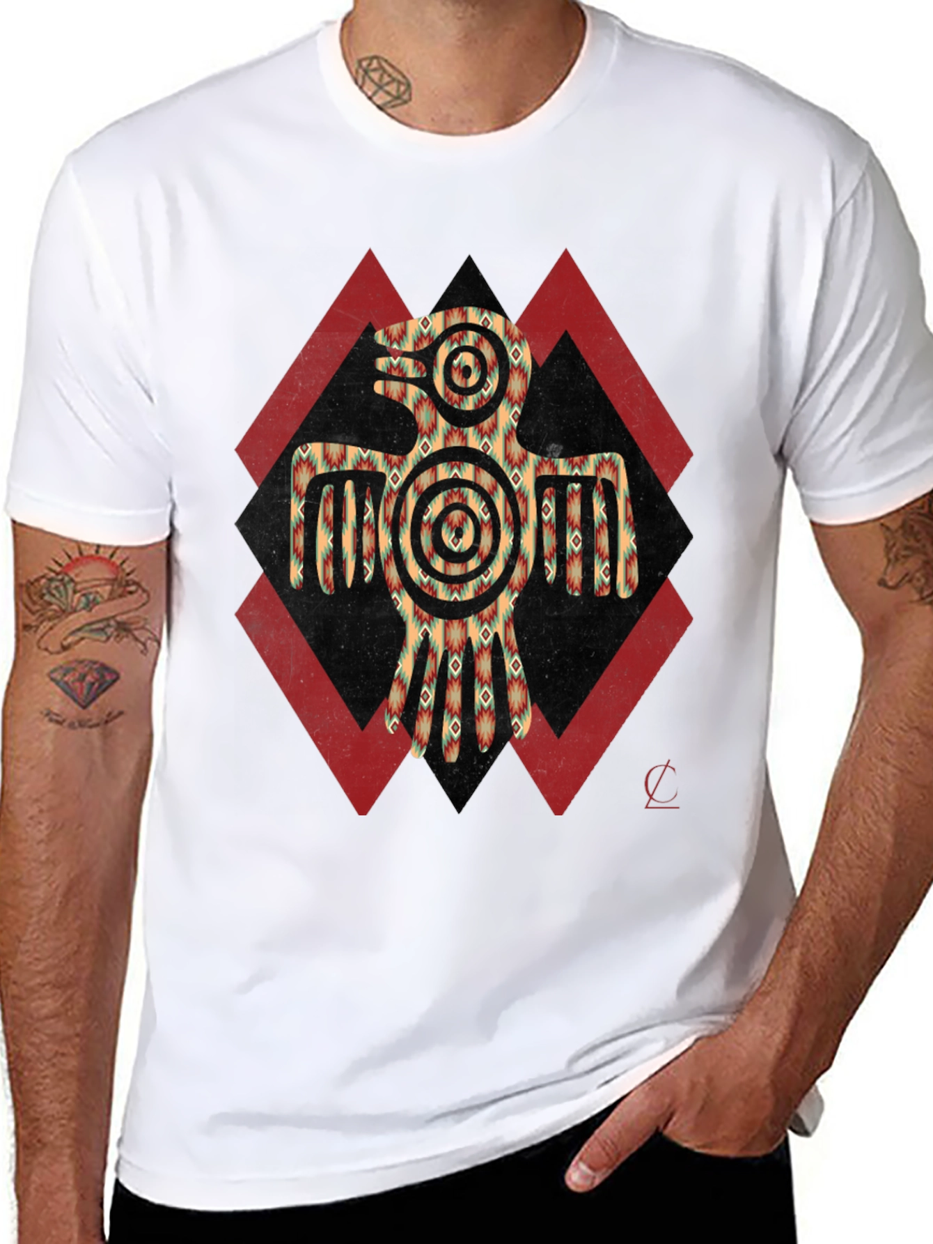 Aztec Eagle Graphic Tee - Black Crew Neck Shirt