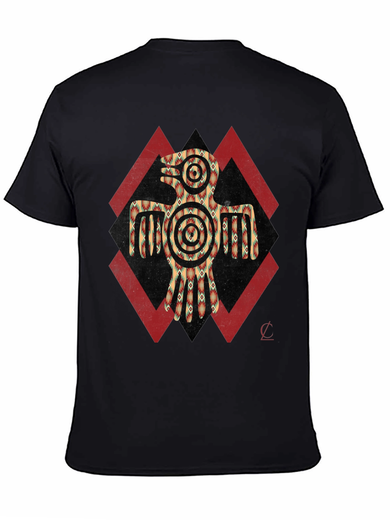 Aztec Eagle Graphic Tee - Black Crew Neck Shirt
