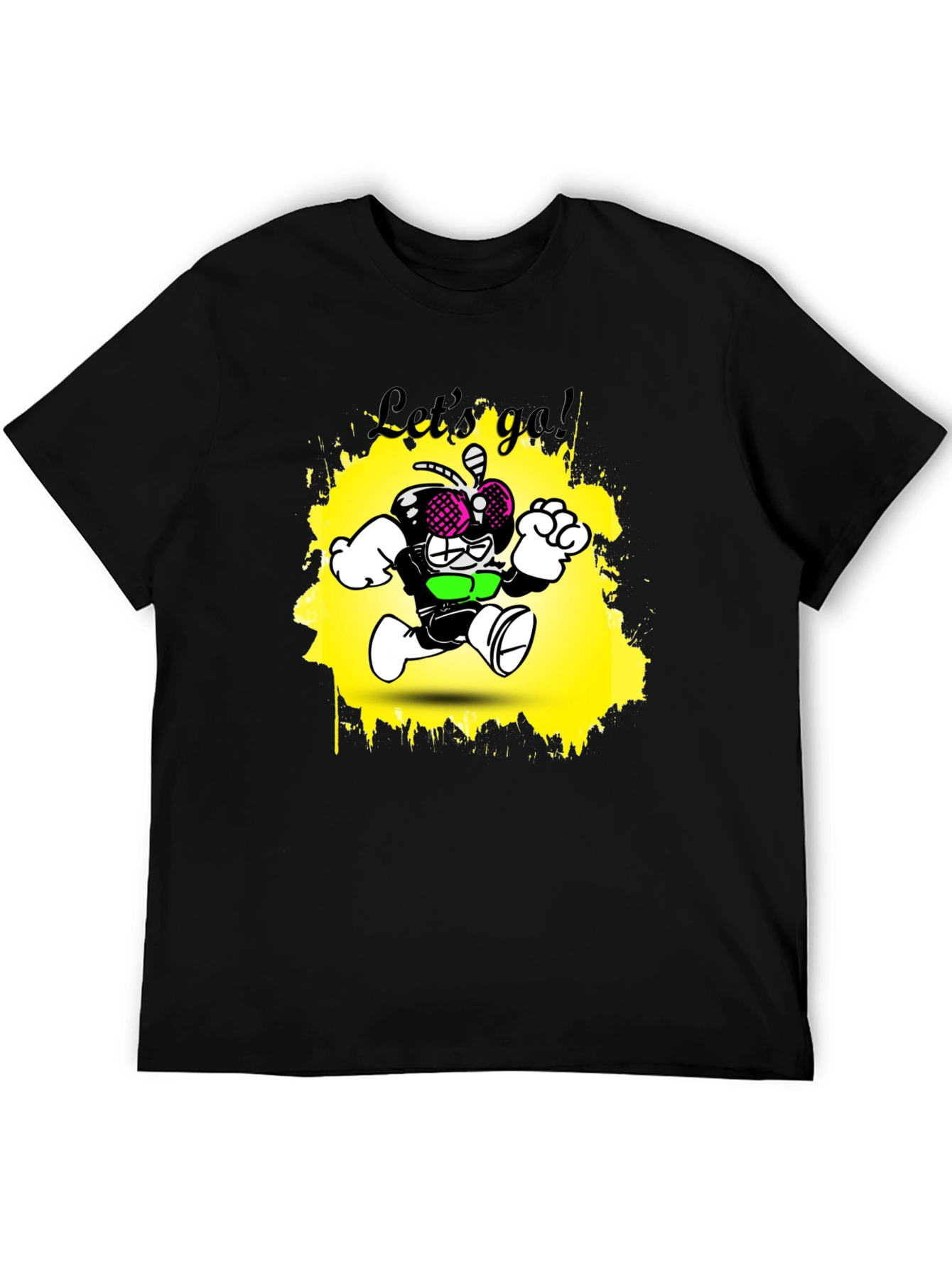 Cartoon Fly Graphic T-Shirt - Black Cotton Tee