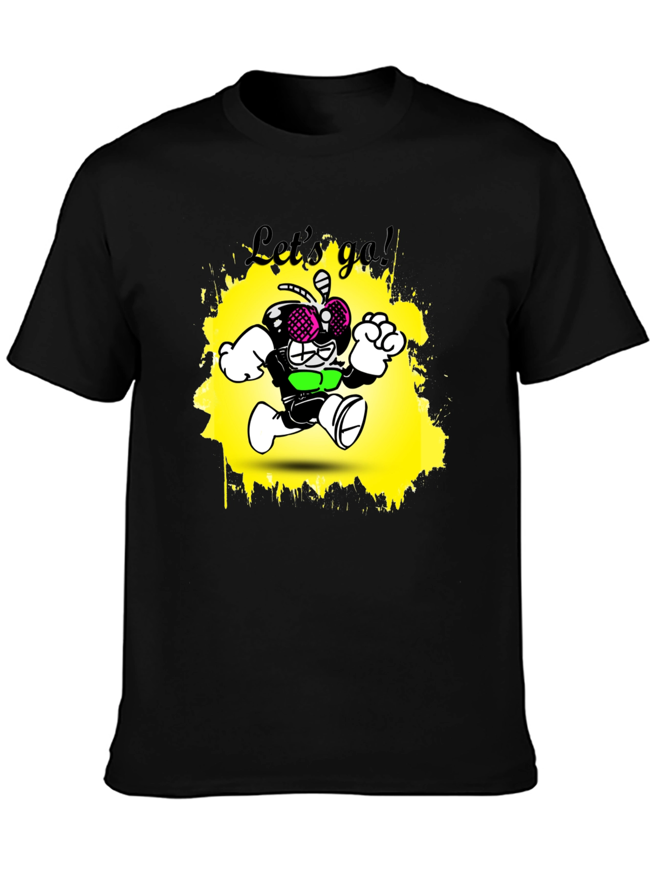 Cartoon Fly Graphic T-Shirt - Black Cotton Tee