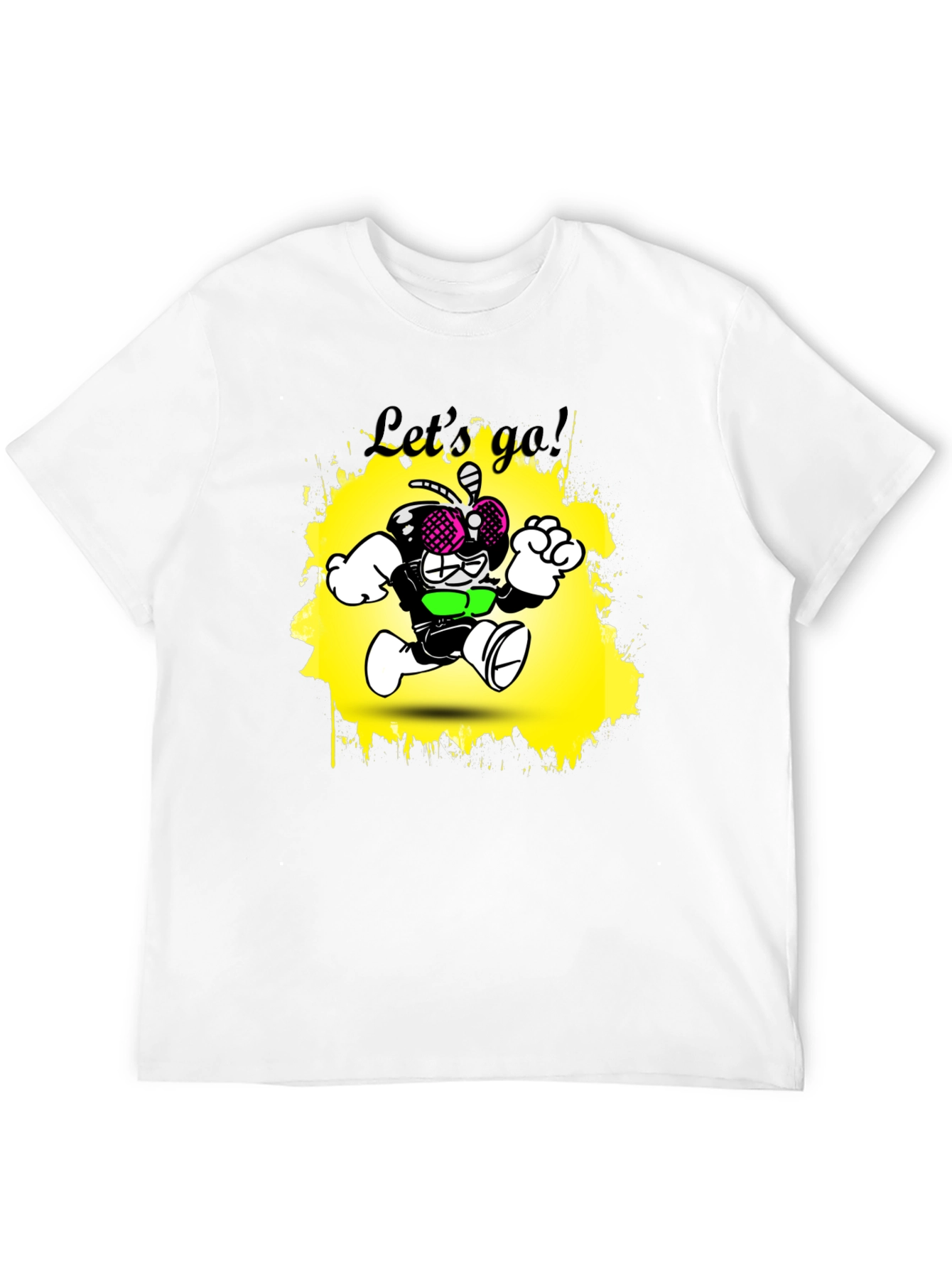 Cartoon Fly Graphic T-Shirt - Black Cotton Tee