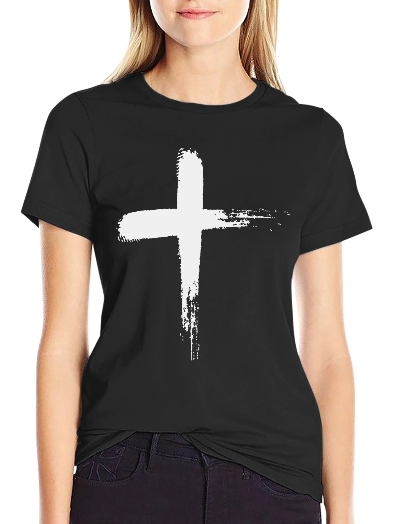 Grunge Cross Graphic Tee - Black Christian T-Shirt