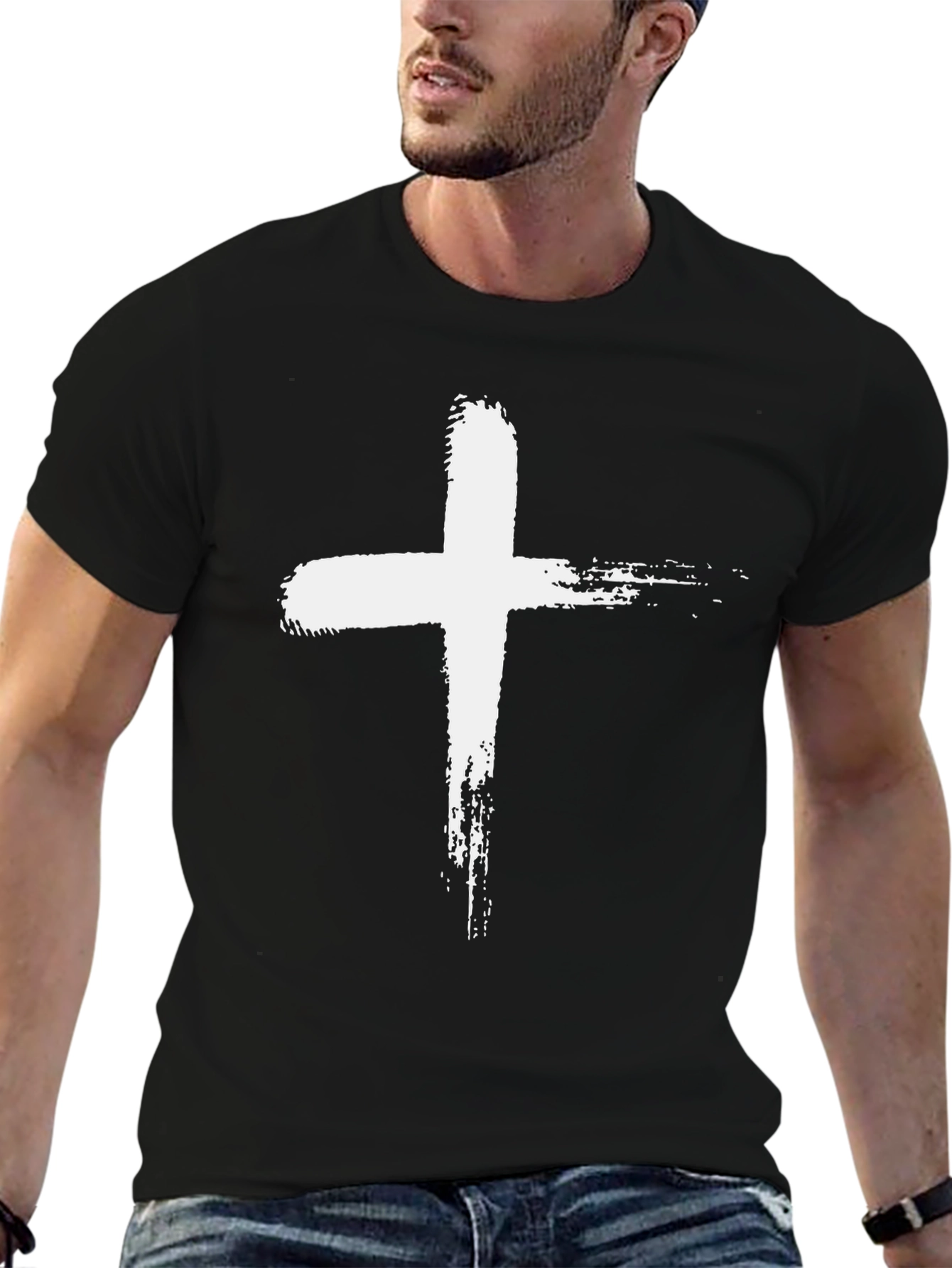 Grunge Cross Graphic Tee - Black Christian T-Shirt