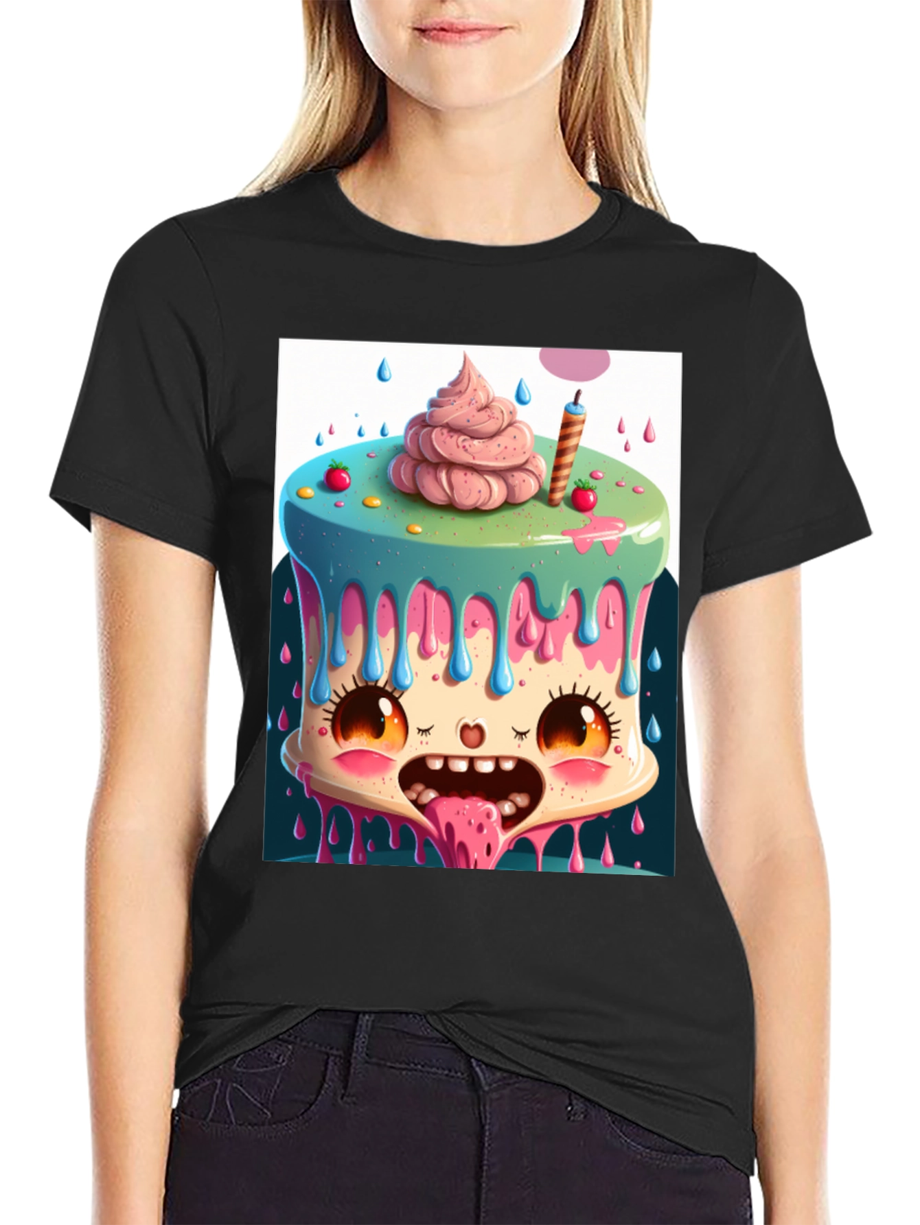 Cartoon Cake Monster Graphic Tee - Unique Design