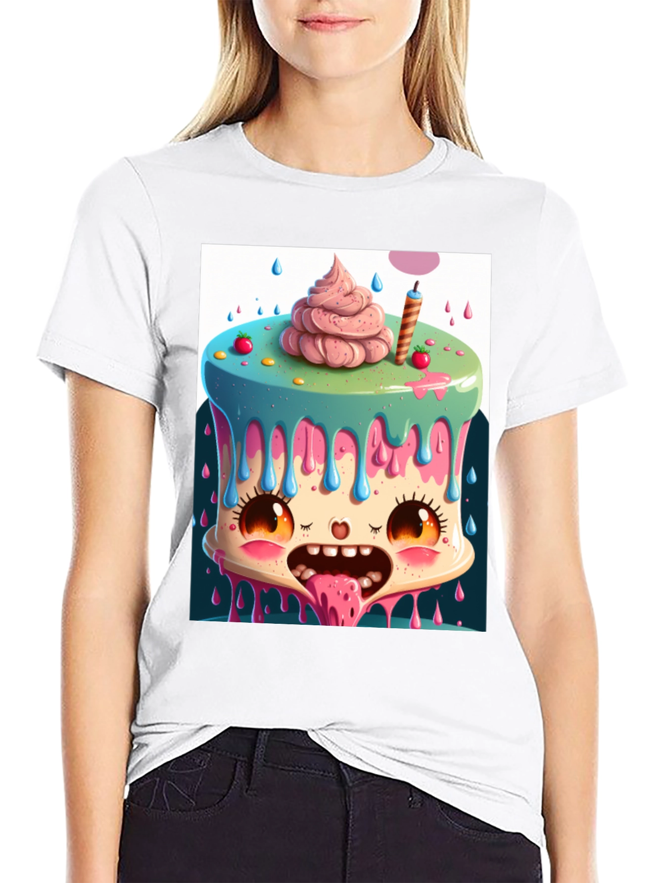 Cartoon Cake Monster Graphic Tee - Unique Design