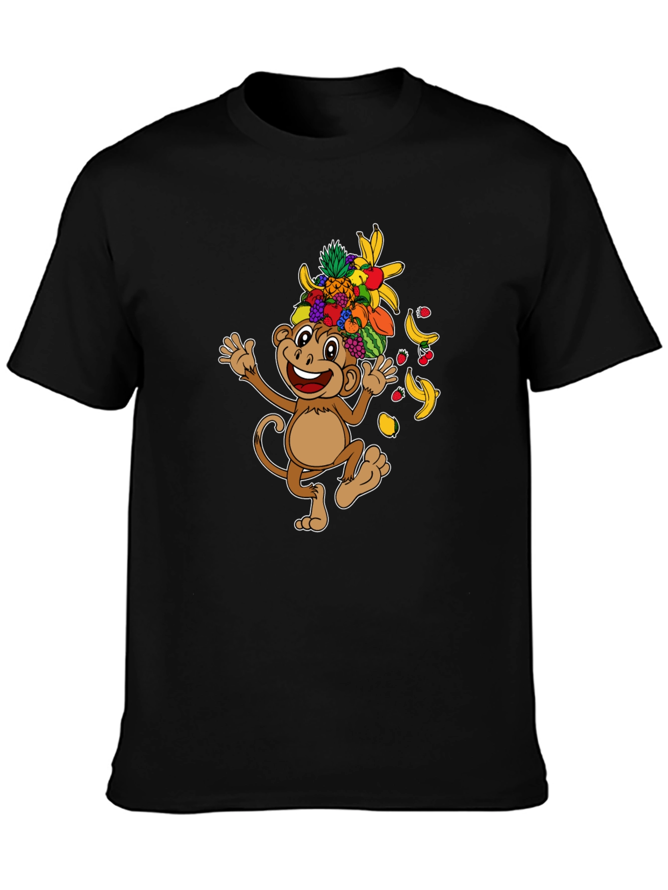 Fun Monkey Fruit Head T-Shirt - Black Cotton Tee