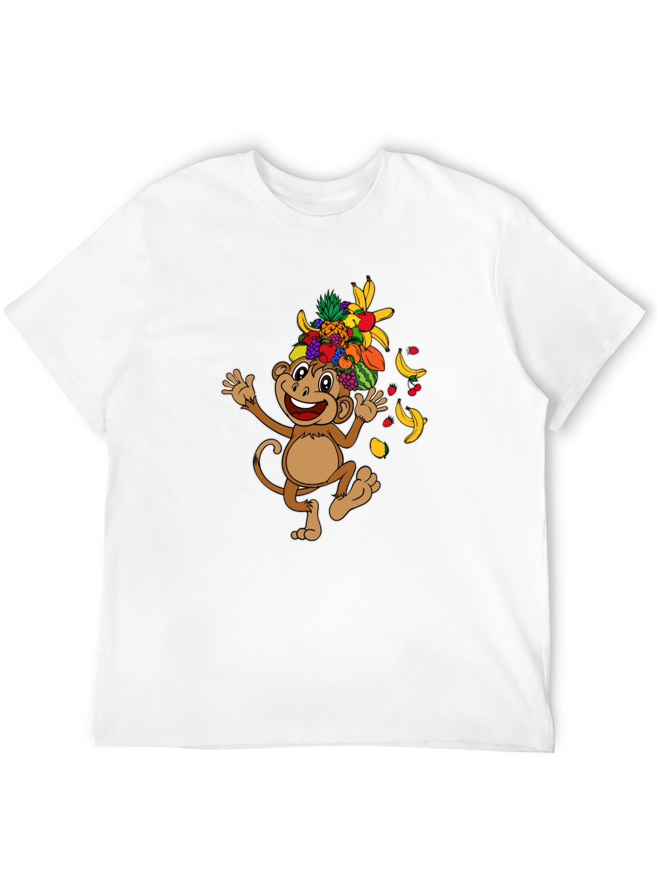 Fun Monkey Fruit Head T-Shirt - Black Cotton Tee