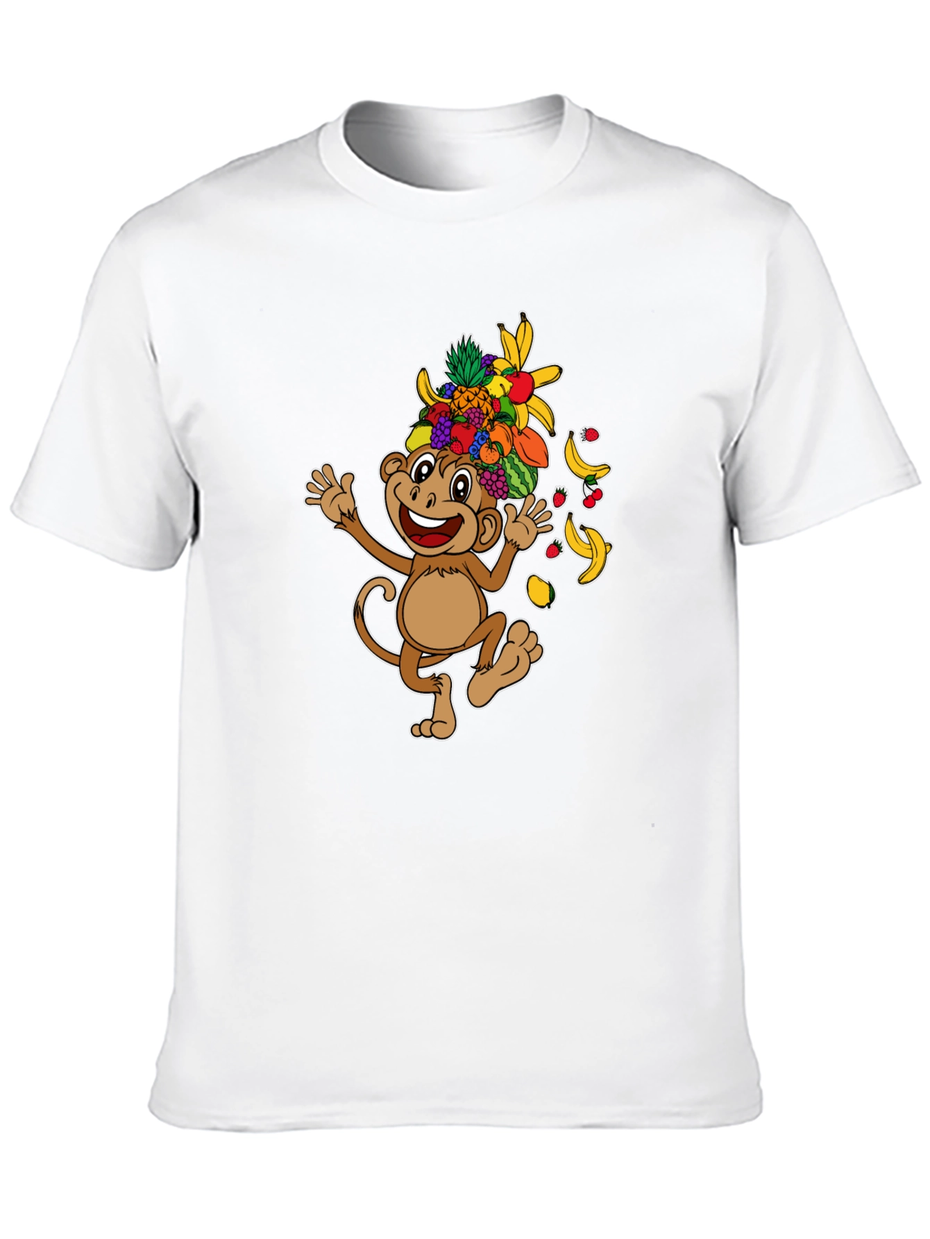 Fun Monkey Fruit Head T-Shirt - Black Cotton Tee