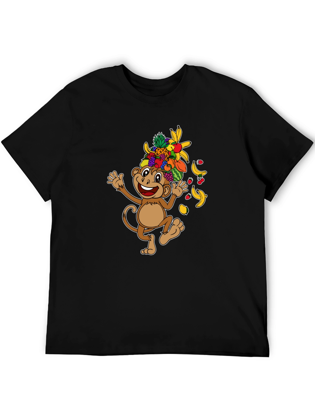 Fun Monkey Fruit Head T-Shirt - Black Cotton Tee