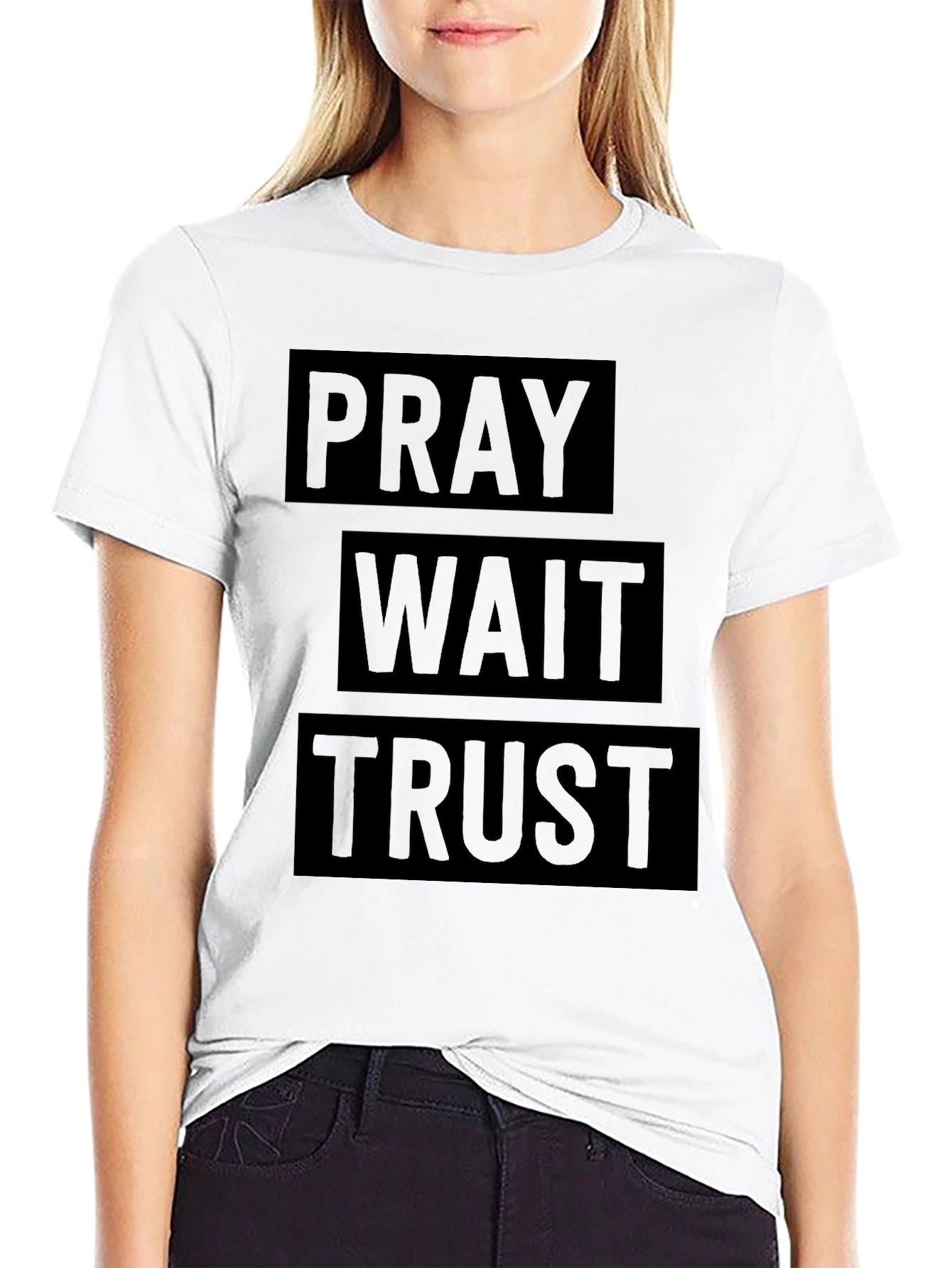 Pray Wait Trust Graphic Tee - Black Christian T-Shirt