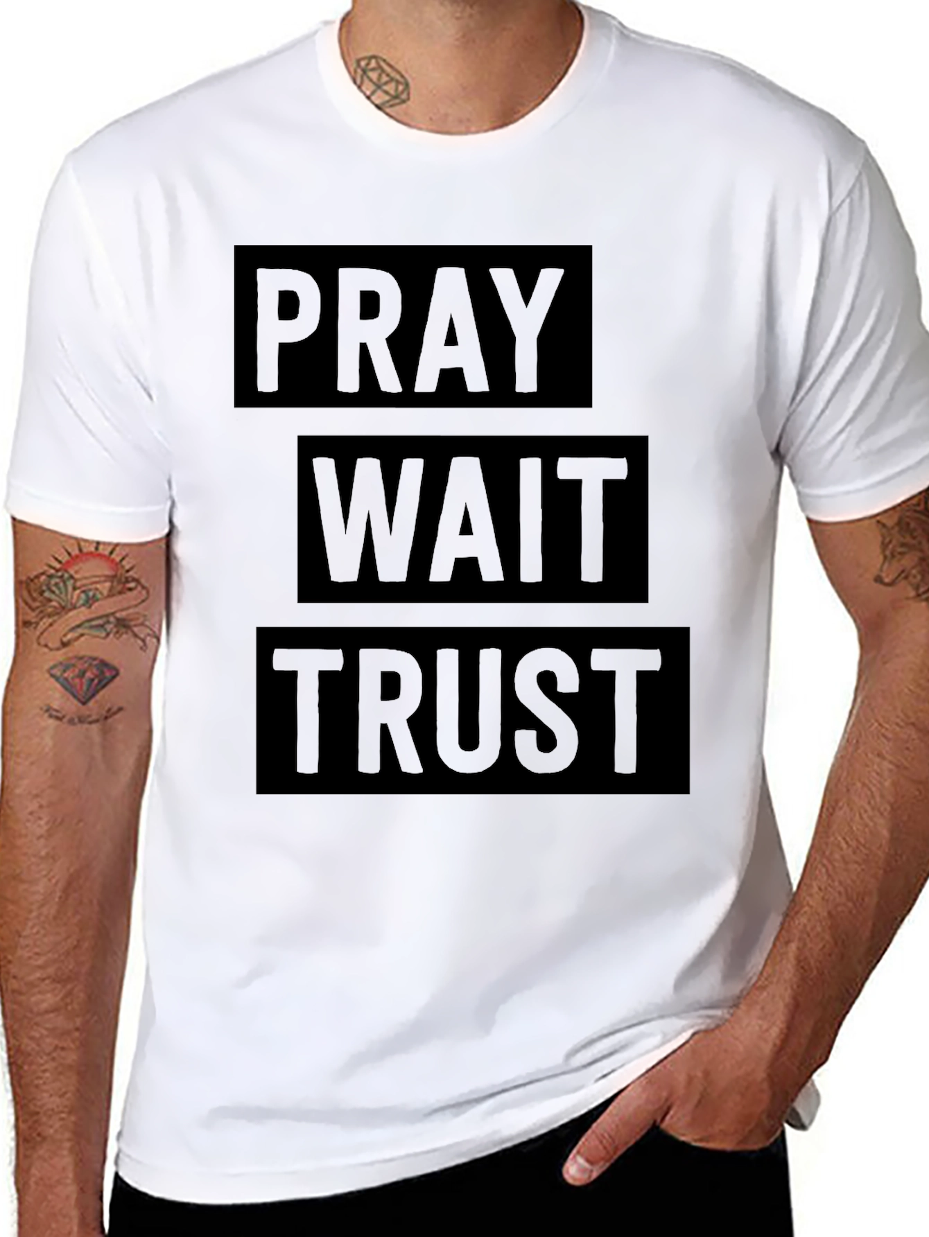 Pray Wait Trust Graphic Tee - Black Christian T-Shirt
