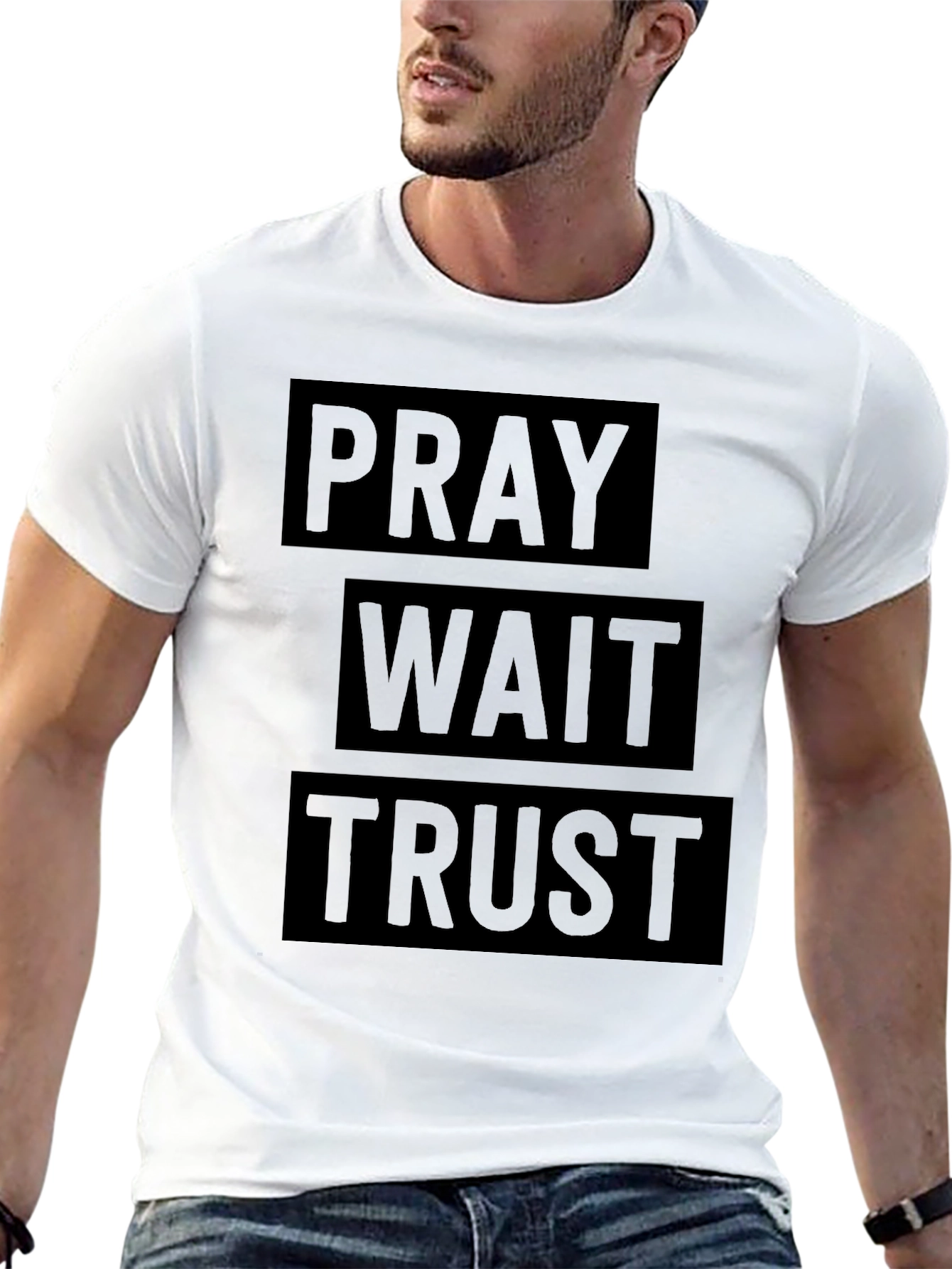 Pray Wait Trust Graphic Tee - Black Christian T-Shirt