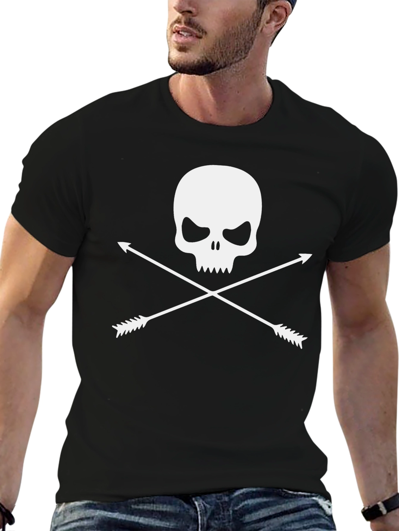 Skull & Arrows Graphic Tee - Black Cotton