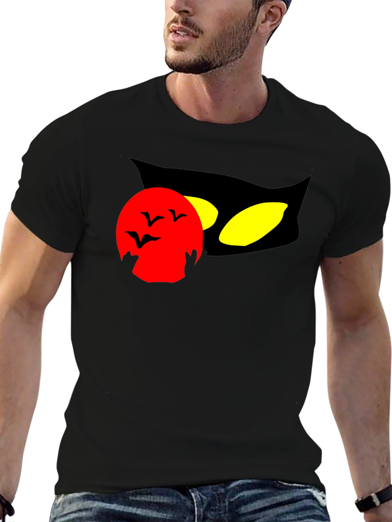 Halloween Cat Moon Black T-Shirt