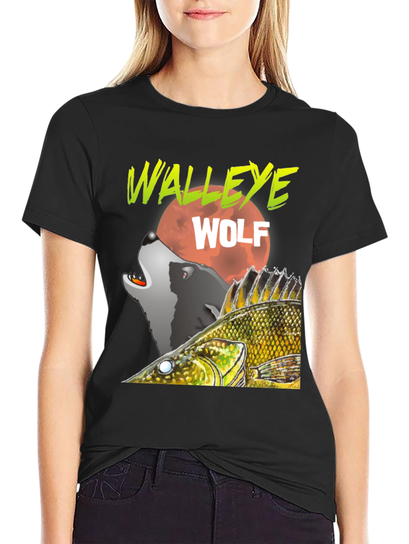 Walleye Wolf Graphic T-Shirt - Black