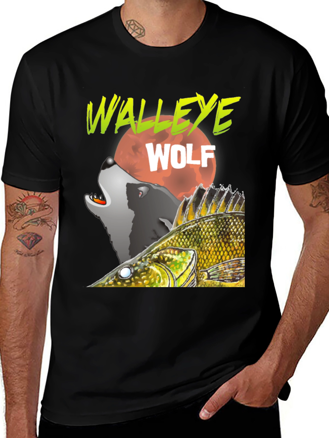 Walleye Wolf Graphic T-Shirt - Black