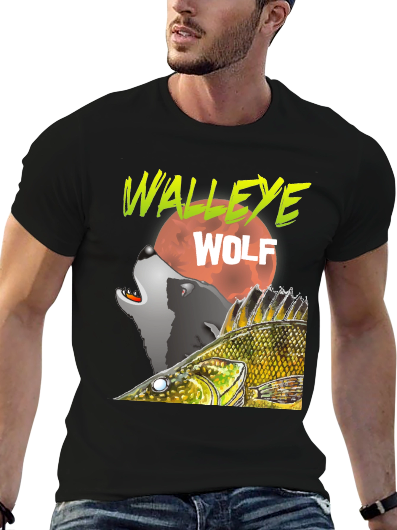 Walleye Wolf Graphic T-Shirt - Black