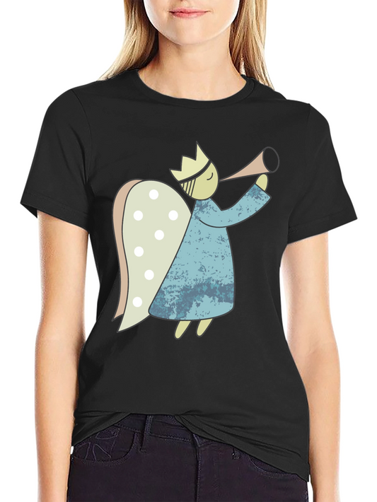 Angel Graphic Tee - Black Cotton Casual Shirt