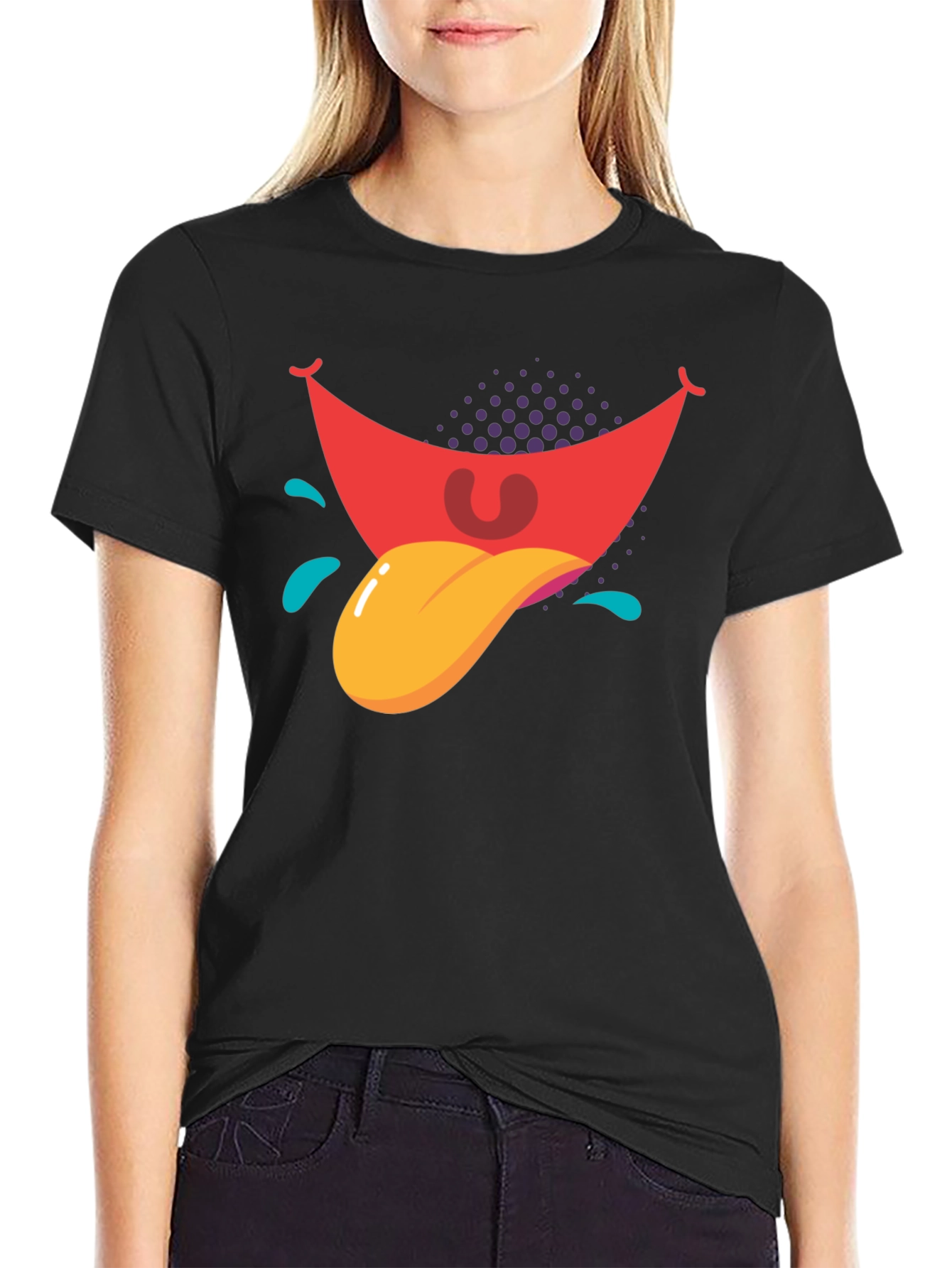 Cartoon Tongue Graphic Black T-Shirt