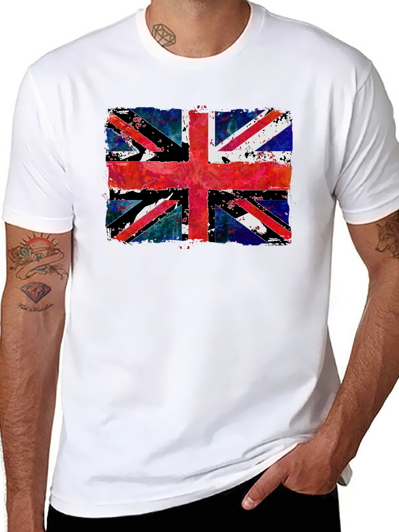 Union Jack Grunge Graphic Print Black T-Shirt