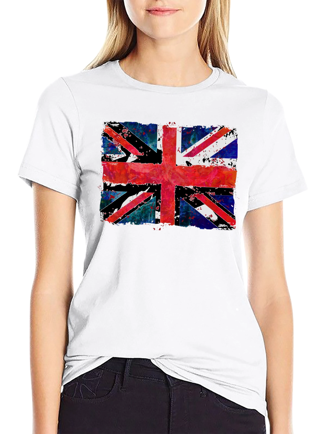 Union Jack Grunge Graphic Print Black T-Shirt