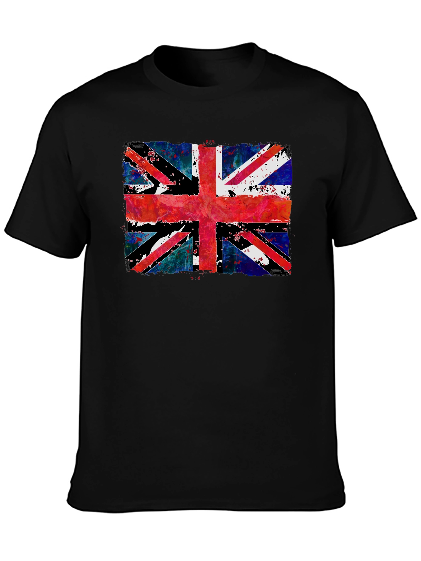 Union Jack Grunge Graphic Print Black T-Shirt