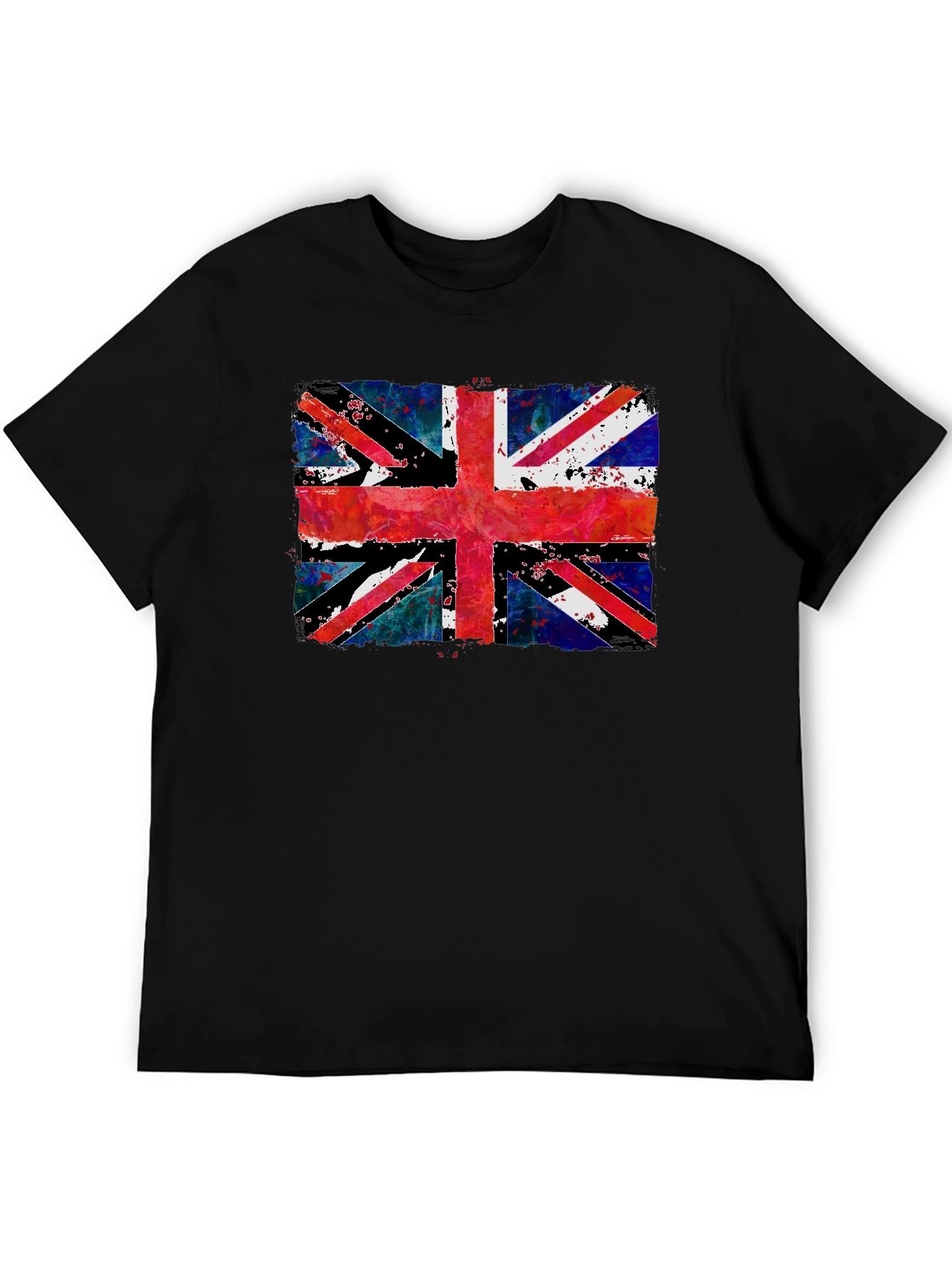 Union Jack Grunge Graphic Print Black T-Shirt