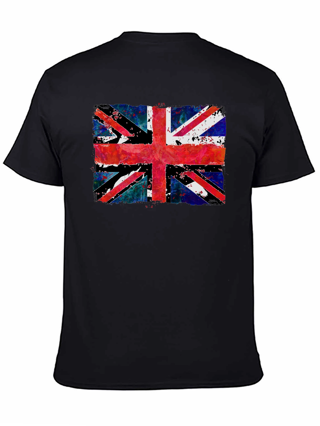 Union Jack Grunge Graphic Print Black T-Shirt