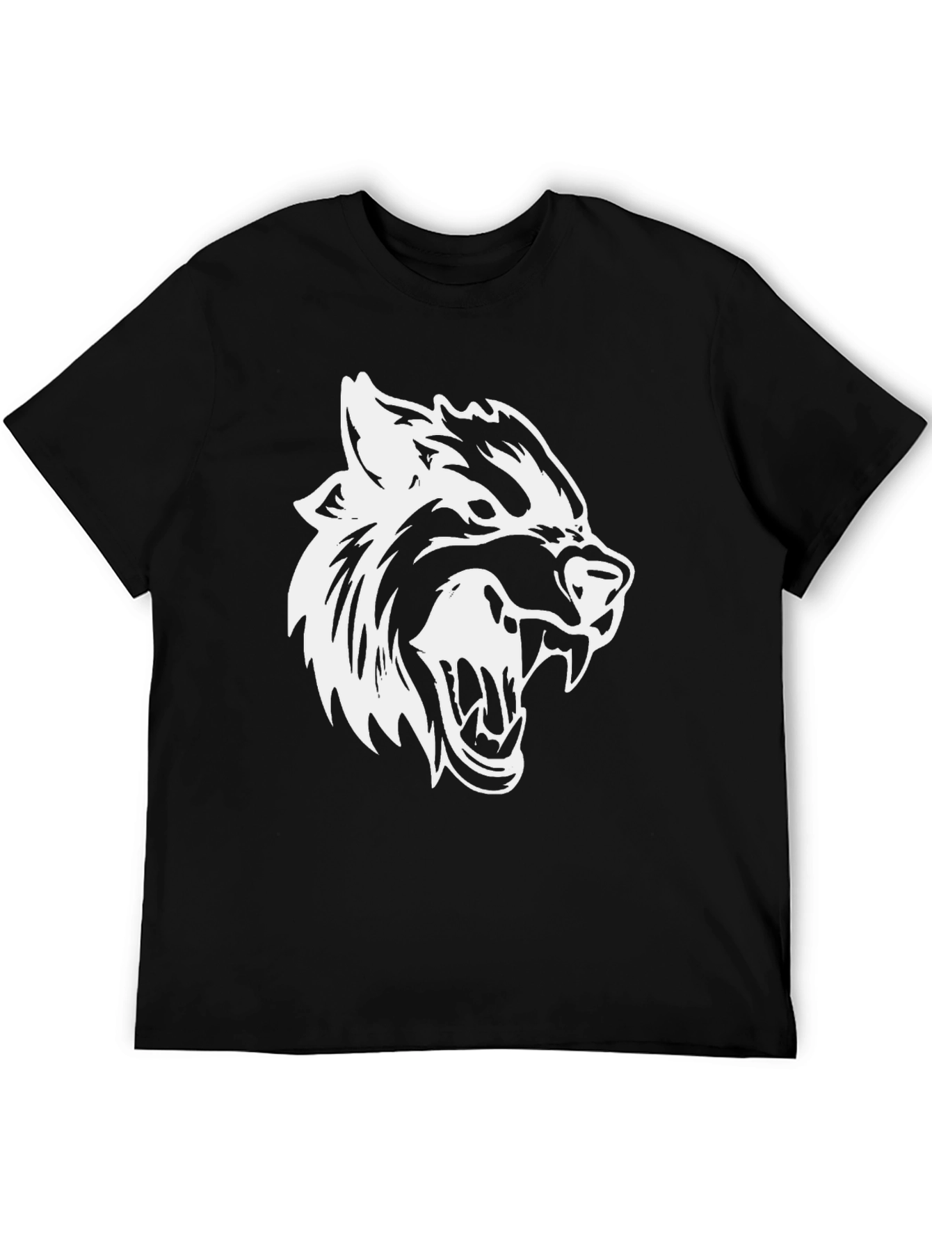 Mens Black T-Shirt with White Wolf Graphic