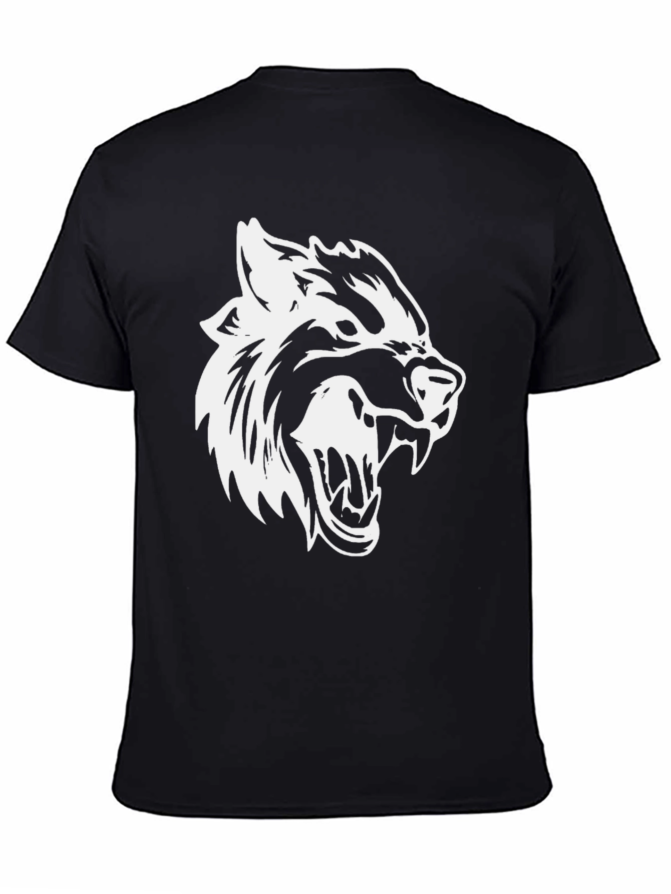 Mens Black T-Shirt with White Wolf Graphic