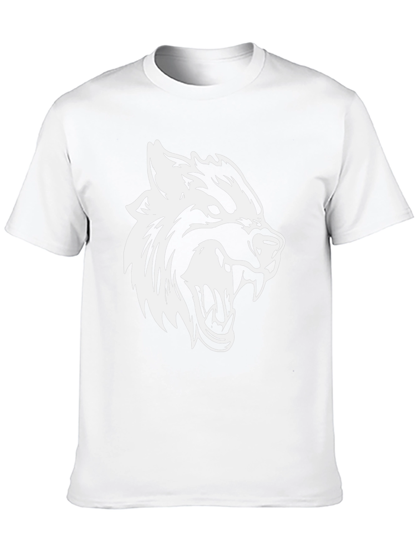 Mens Black T-Shirt with White Wolf Graphic
