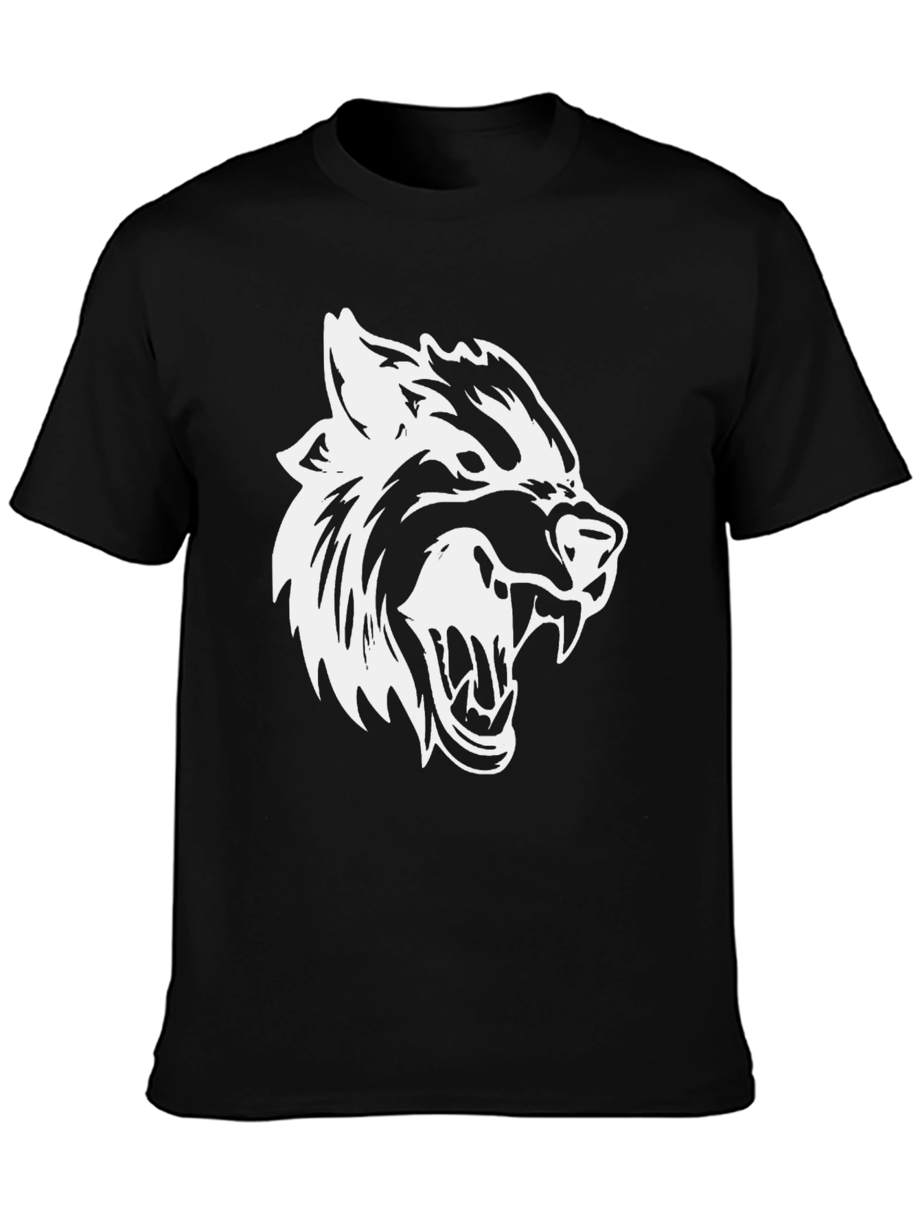 Mens Black T-Shirt with White Wolf Graphic