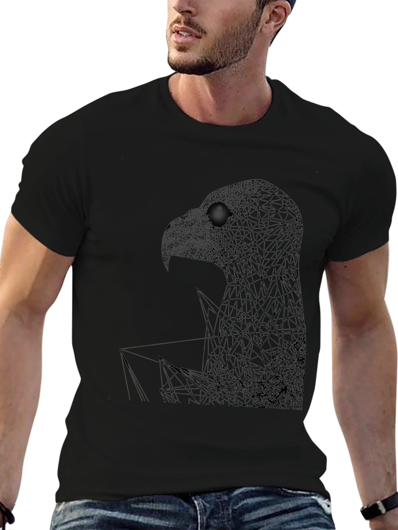 Geometric Eagle Graphic Black T-Shirt