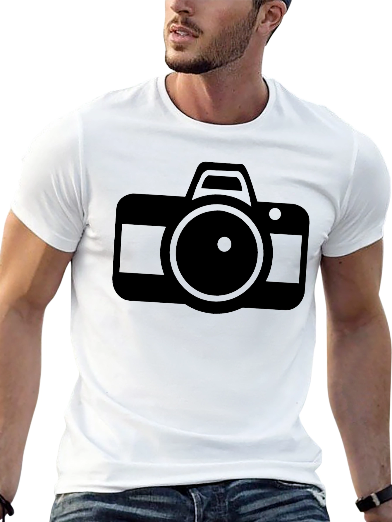Camera Graphic Tee - Sleek Black Cotton T-Shirt