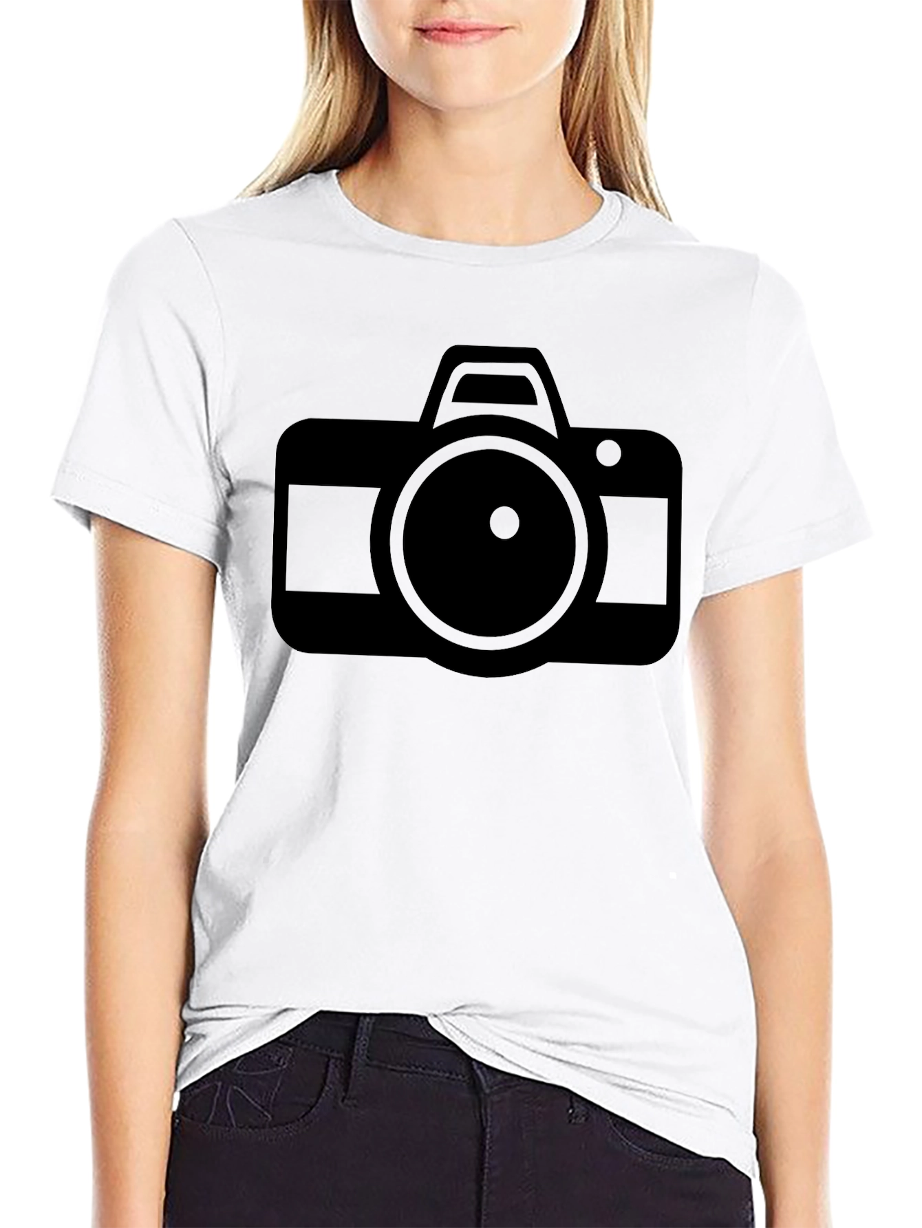 Camera Graphic Tee - Sleek Black Cotton T-Shirt