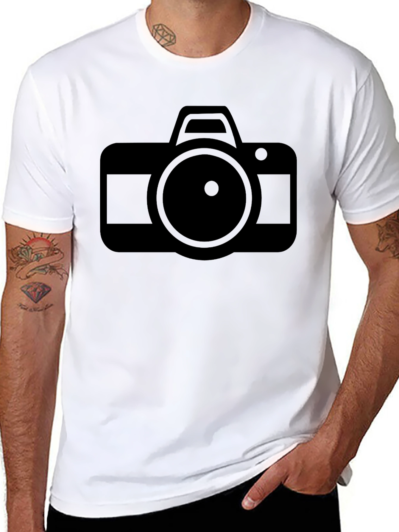 Camera Graphic Tee - Sleek Black Cotton T-Shirt