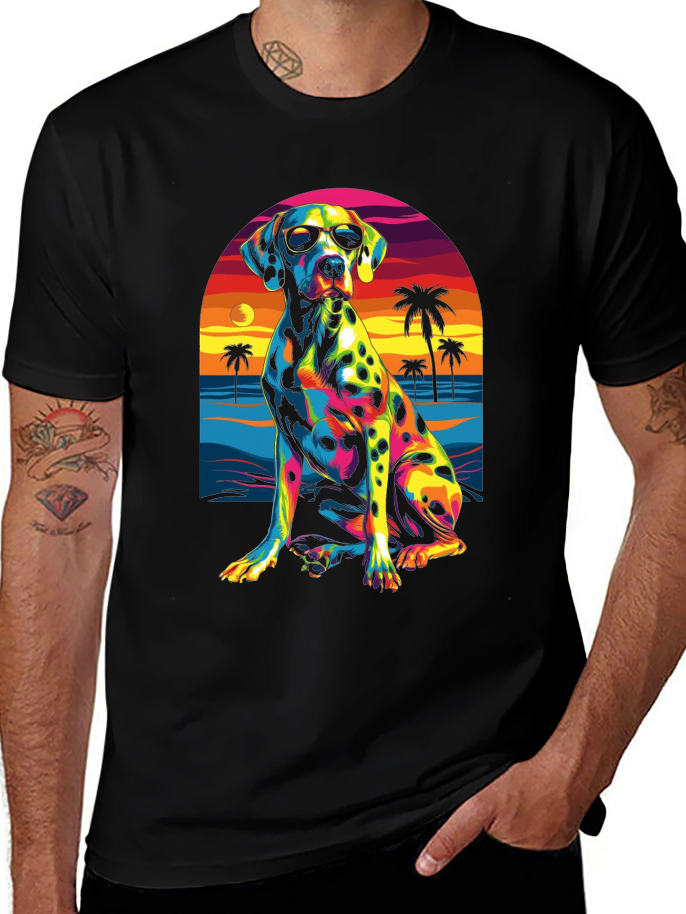 Cool Dalmatian Beach Sunset Graphic Tee