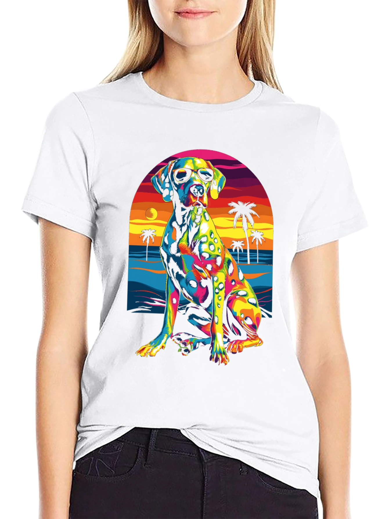 Cool Dalmatian Beach Sunset Graphic Tee