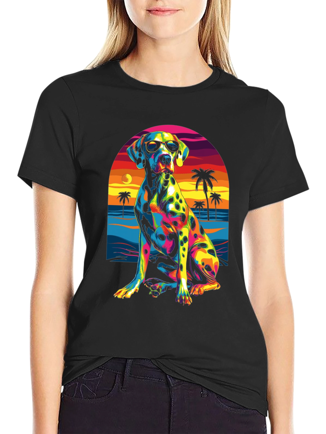 Cool Dalmatian Beach Sunset Graphic Tee