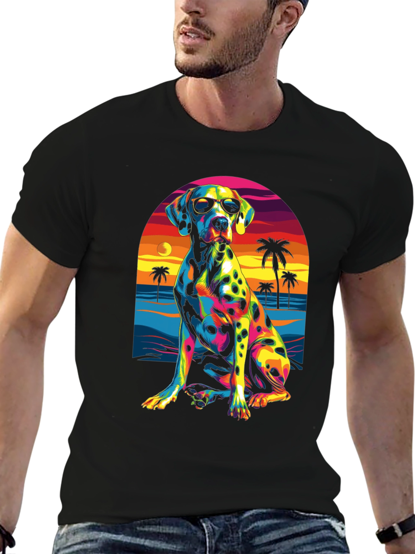Cool Dalmatian Beach Sunset Graphic Tee