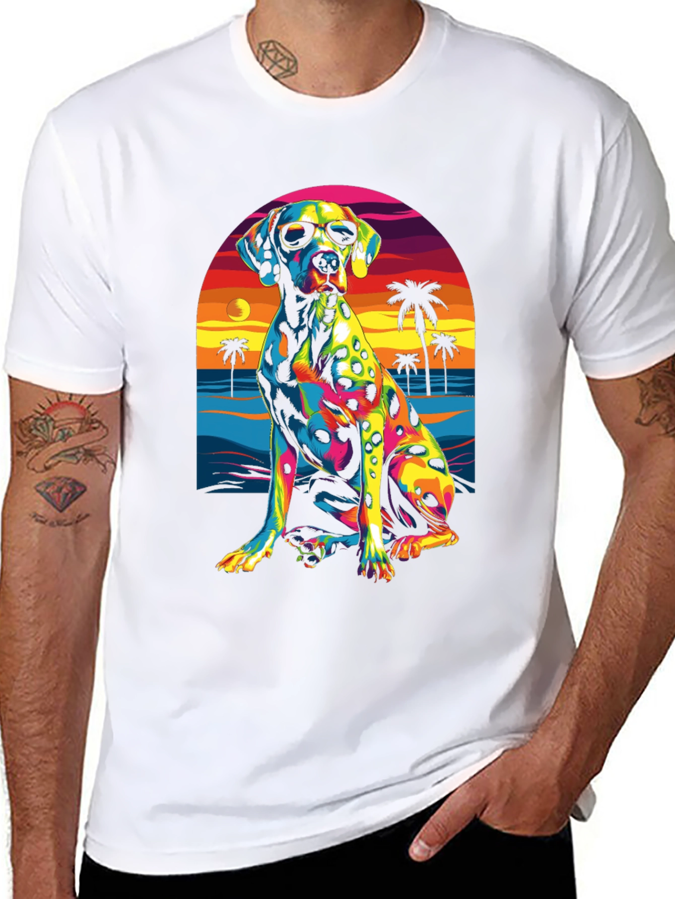 Cool Dalmatian Beach Sunset Graphic Tee