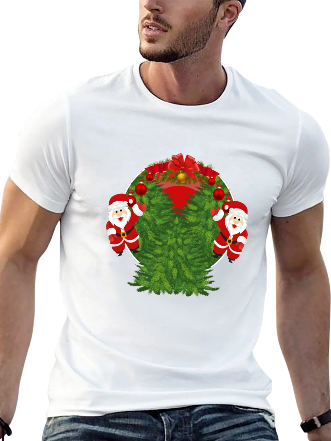 Festive Christmas Tree & Santa T-Shirt